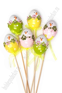 Пасхальный декор 6*4 см "Яйцо на палочке" (6 шт) SF-7202, ассорти №4