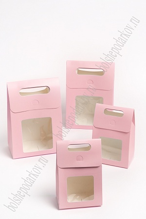 Коробка крафтовая с окошком 13,5*20,5*8 см (12 шт) SF-7081, розовый