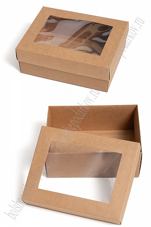 Коробка крафтовая с окошком 22*17*7,5 см (12 шт) SF-7116, натуральный
