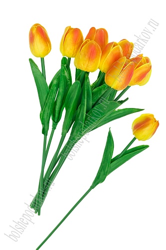Веточка декоративная 33 см &amp;quot;Тюльпан&amp;quot; (10 шт)  SF-7871, желто-красный