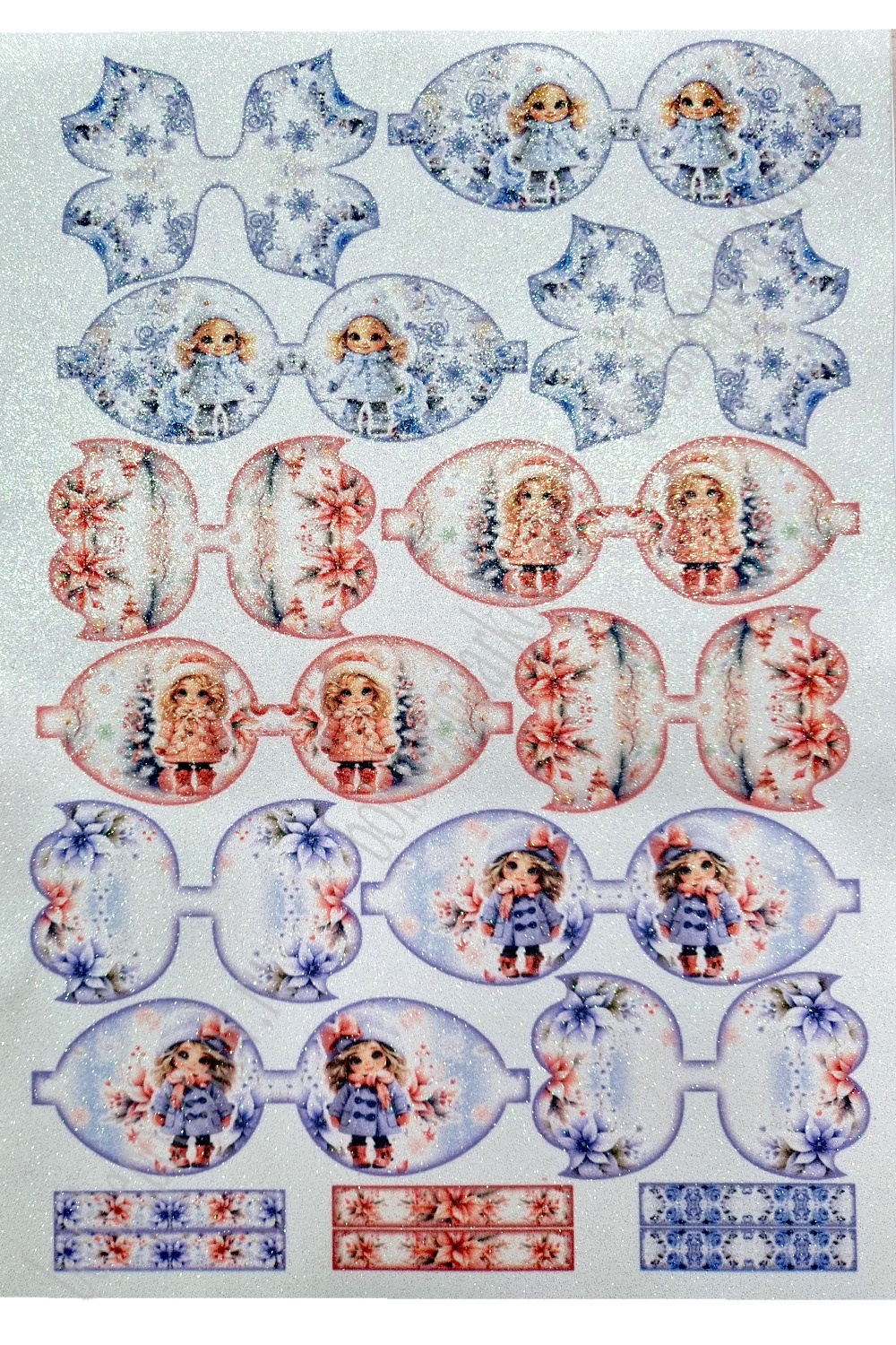  Кожзам-шаблон для бантиков с блестками "Девочки №10" А4 (5 листов)