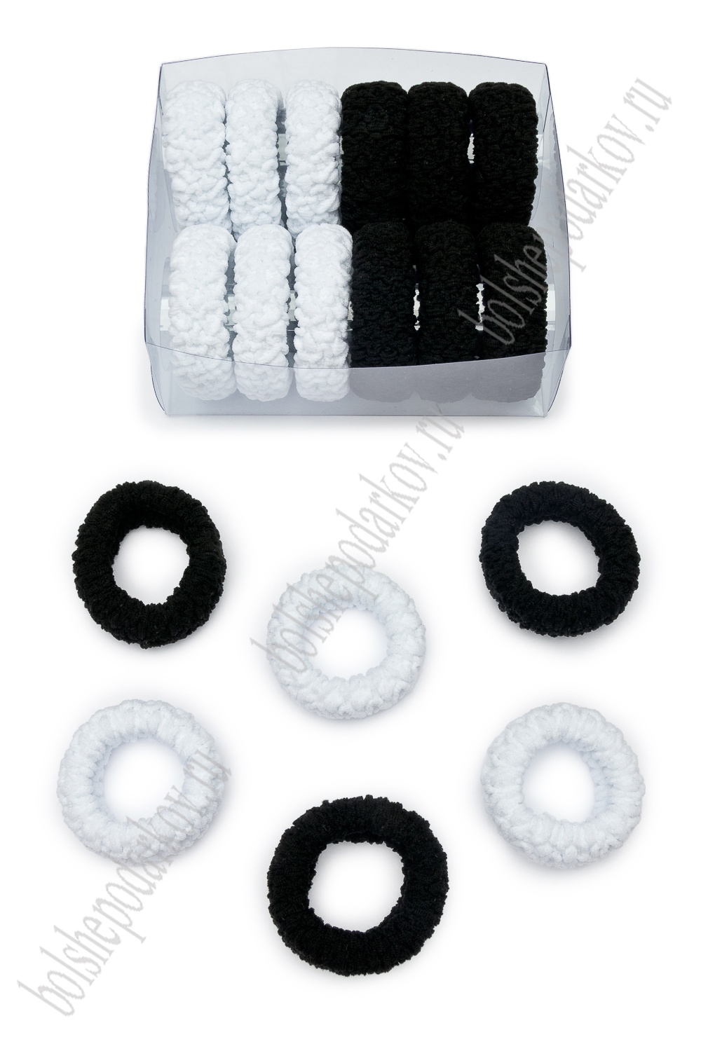 Резинки для волос 4 см (12 шт) SF-7504, белый/черный №2
