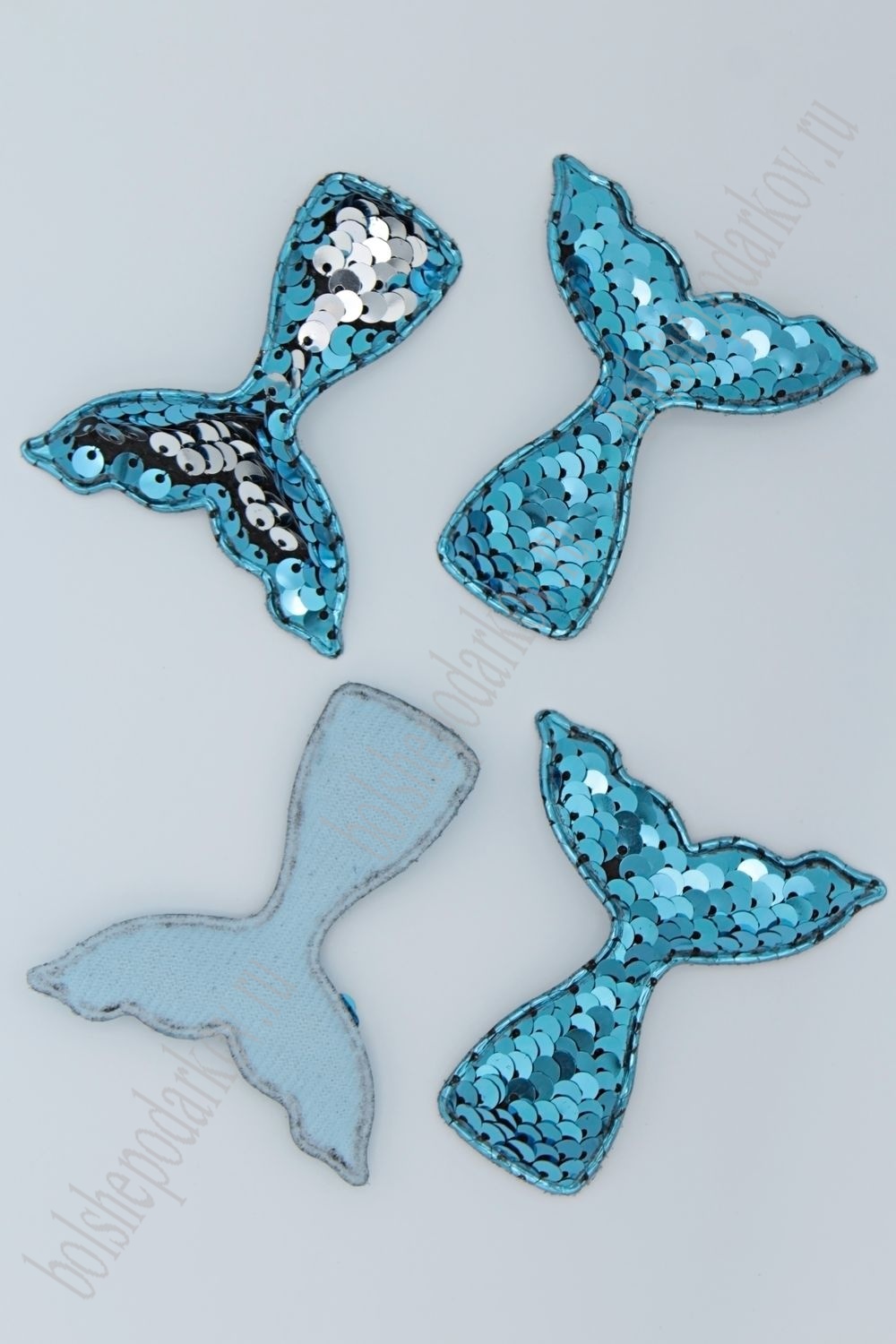 Патч 3D,  с двухсторон. пайетками "Хвост русалки" 6*5 см (10 шт) SF-1890, голубой