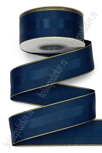 Лента репсовая с люрексом и атласной вставкой 4 см*20 ярд (SF-7091) темно-синий/золото №38