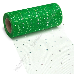 Фатин с пайетками &quot;Горох&quot; 15 см*25 ярд (SF-2939) зеленый №48