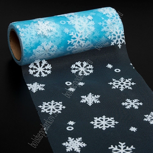 Фатин &amp;quot;Снежинки&amp;quot; 15 см*10 ярд (SF-7523) голубой
