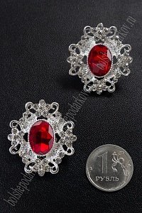 Серединка ювелирная (2 шт) SF-5794, серебро/красный №1