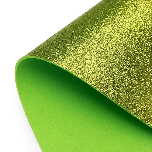 Фоамиран глиттерный А4, 2 мм Premium (10 листов) SF-1955, фисташковый