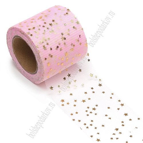 Фатин «Звездочки» 5,5 см*15 ярд (SF-5809) розовый/золото №26