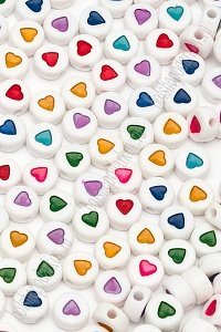 Бусины круглые &quot;Сердечки&quot; 7 мм (500 гр) SF-7263, белый/микс