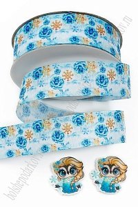 Лента репсовая 2,5 см*25 ярд с рисунком &quot;Снежинки и розочки&quot; SF-6131