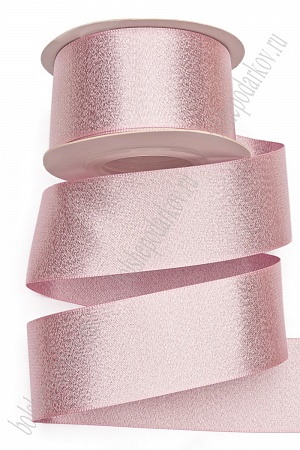 Лента атласная двусторонняя с люрексом 4 см*10 ярд (SF-7312) розовый №123/серебро