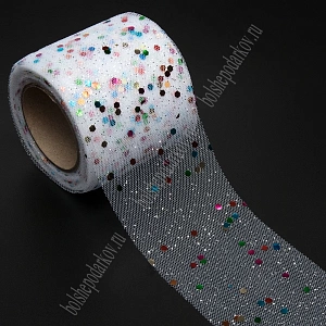 Фатин с блестками и пайетками 5,5 см*15 ярд (SF-5807) белый №1А