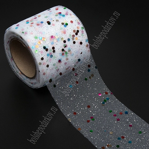 Фатин с блестками и пайетками 5,5 см*15 ярд (SF-5807) белый №1А