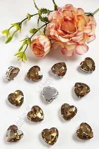 Стразы пришивные 16 мм &quot;Сердечко&quot; (10 шт) SF-3715, светлое золото №3