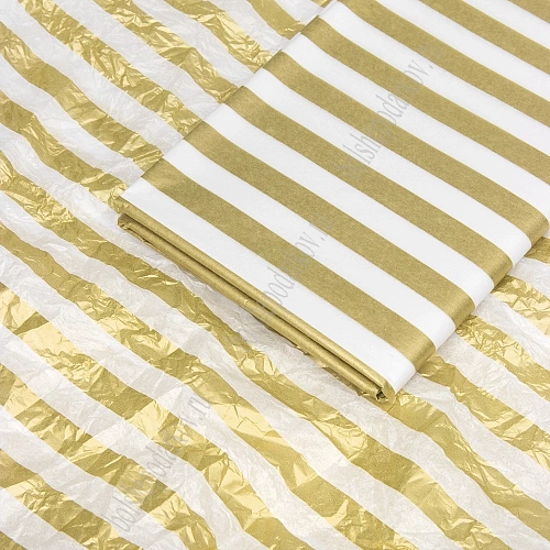 Бумага тишью в полоску 50*66 см (10 листов) SF-2861, белый/золотой