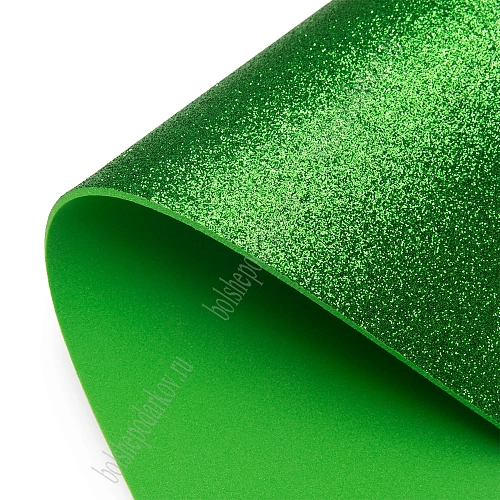 Фоамиран глиттерный А4, 2 мм Premium (10 листов) SF-1955, зеленый №016А