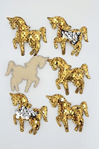 Патч 3D,  с двухсторон. пайетками &quot;Единорог&quot; 6*5 см (10 шт) SF-1888, золото