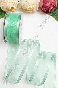Лента органза с атласными краями 4 см*25 ярд (SF-5923) аквамариновый №181