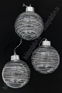 Набор новогодних шаров 8 см (3 шт) SF-7805, прозрачный/серебро №4