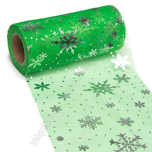 Фатин &quot;Снежинки&quot; 15 см*15 ярд (SF-3776) зеленый/серебро