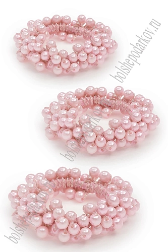 Резинки с бусинами для волос 5 см (3 шт) SF-8012, светло-розовый УЦЕНКА