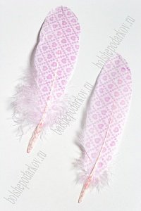 Перья декоративные 16*4,5 см (6 шт) &quot;Сердечки&quot; розовые