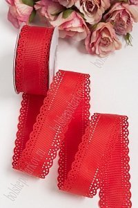 Лента репсовая с ажурными краями 3 см*10 ярд (SF-1750) красный №26