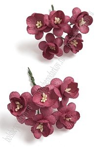 Тайские бумажные цветочки 2,5 см на веточке &quot;Цветущая вишня&quot; (10 шт) S3/104, бордовый