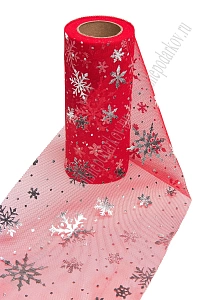 Фатин &quot;Снежинки&quot; 15 см*15 ярд (SF-3776) красный/серебро