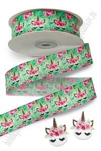 Лента репсовая 2,5 см*25 ярд с рисунком "Единорог" SF-6131, №7