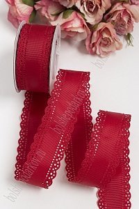 Лента репсовая с ажурными краями 3 см*10 ярд (SF-1750) бордовый №37