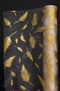 Органза 48 см*5 ярд "Перья" (SF-3133) золотой/белый