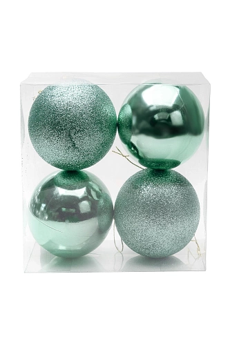 Набор новогодних шаров 10 см (4 шт) SF-8010, аквамариновый