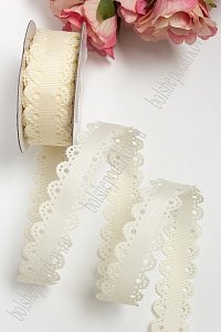 Лента репсовая с ажурными краями, 2 см (SF-3453) айвори №83