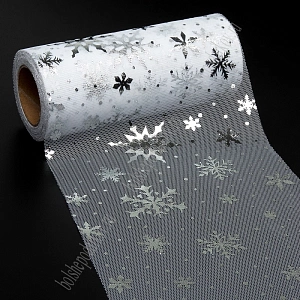 Фатин &quot;Снежинки&quot; 15 см*15 ярд (SF-3776) белый/серебро