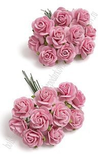 Тайские бумажные цветочки 2 см на веточке &quot;Розочка&quot; (20 шт) R3/3, розовый
