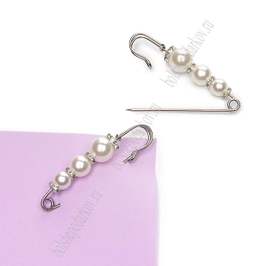 Булавка с 3 бусинами и стразами 7 см (2 шт) SF-1251, белый/серебро