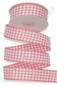 Лента декоративная 2,5 см*10 ярд с рисунком "Гусиная лапка" SF-7223, розовый №258