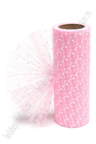 Фатин в горошек 15 см*10 ярд (SF-2941) розовый №42