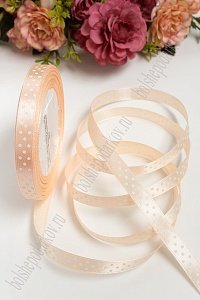 Лента атласная в горошек 1 см*25 ярд (SF-1367) персиковый №07