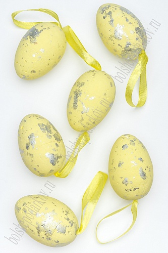 Пасхальный декор &amp;quot;Яйца с лентой&amp;quot; 4*6 см (6 шт) SF-5006, желтый
