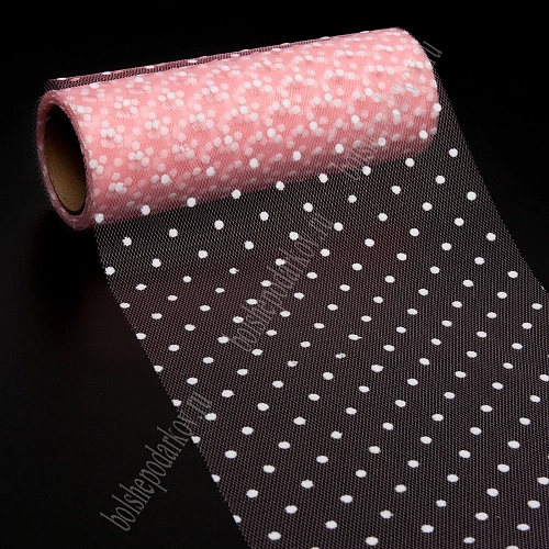 Фатин в горошек 15 см*10 ярд (SF-2941) розовый персик №17
