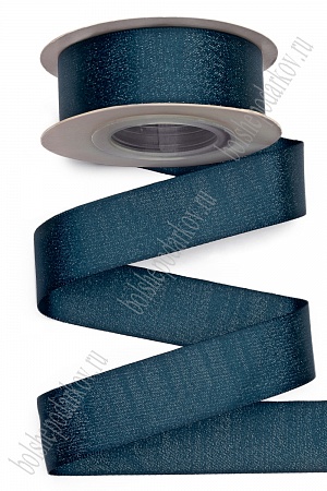 Лента атласная двусторонняя с люрексом 2,5 см*10 ярд (SF-7311) темно-синий №365/серебро