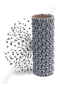 Фатин в горошек 15 см*10 ярд (SF-2941) белый/черный