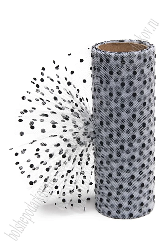 Фатин в горошек 15 см*10 ярд (SF-2941) белый/черный