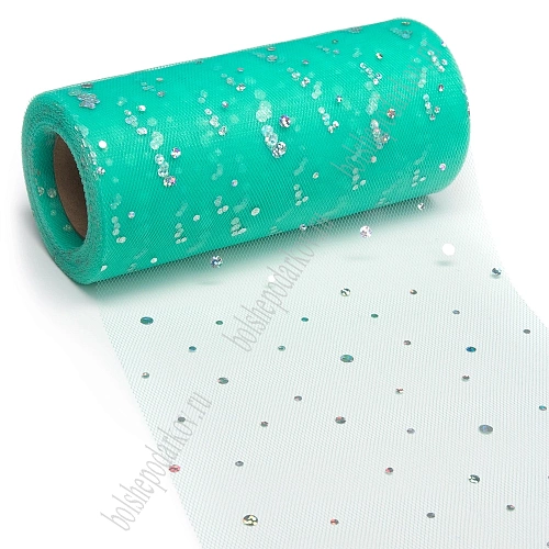 Фатин с пайетками &amp;quot;Горох&amp;quot; 15 см*25 ярд (SF-2939) аквамарин №18