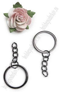 Кольца для брелоков с цепочкой 25 мм (50 шт) SF-7000, темное серебро