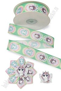 Лента репсовая 2,5 см*25 ярд с рисунком &quot;Единорожка&quot; SF-7481