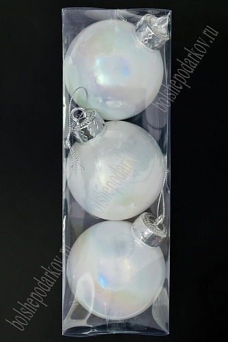 Набор новогодних шаров 8 см (3 шт) SF-7805, белый №3